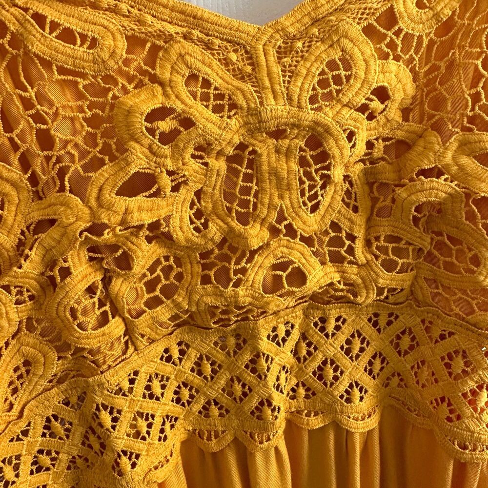 yellow boho crochet lace tiered midi dress spaghetti straps sleeveless size xl - Picture 5 of 10